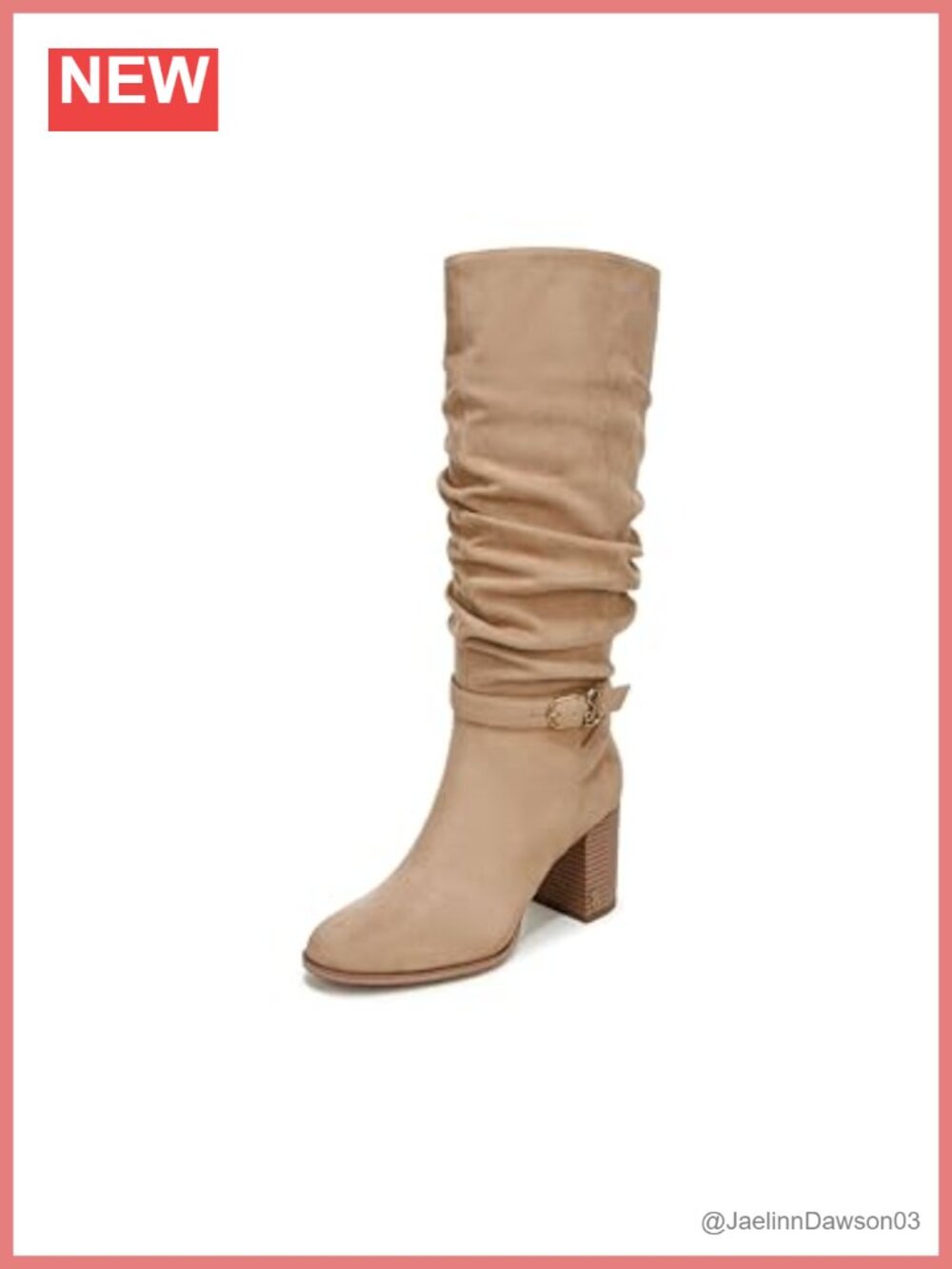 Sam & Libby Slouchy Knee High Boots with Buckle Detail Round Toe 2.75 Heel